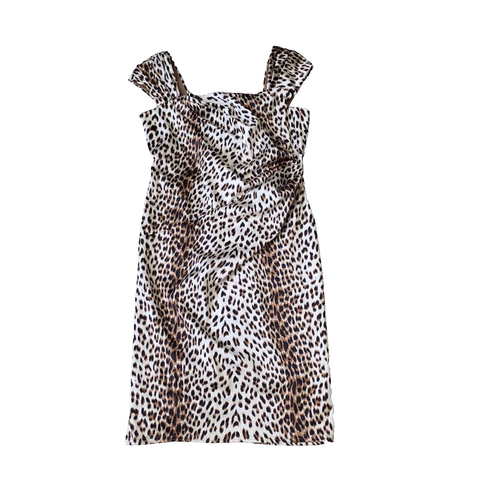 Tadashi Shoji Cocktail Formal Dress 14 Satin Sheath Animal Leopard Print A006048